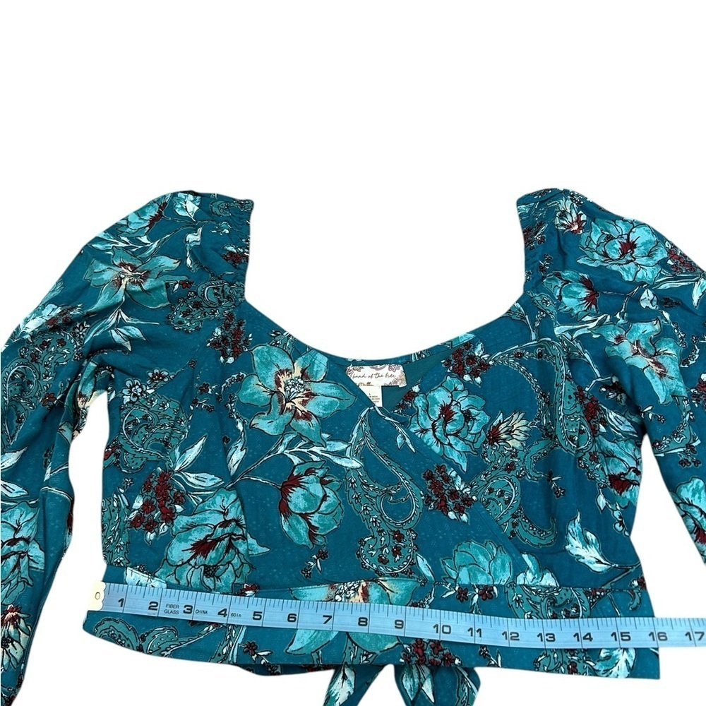 BOG Band of the Free SYBILLE Teal Floral Crossover Crop Top Womens Sz Large NWT - Picture 12 of 13